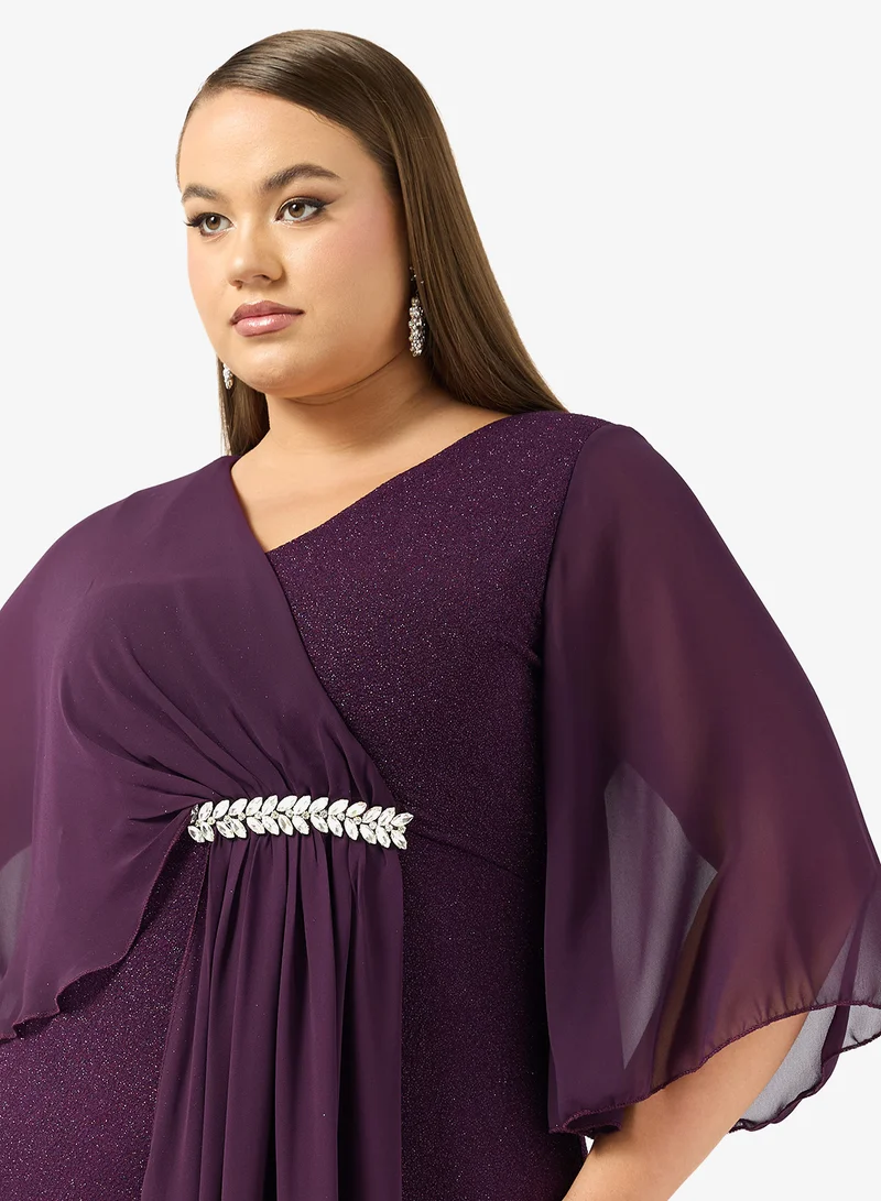 Ella Plus  Plus Size Shimmer Dress Flouncy Sleeves for Women | Best Price UAE
